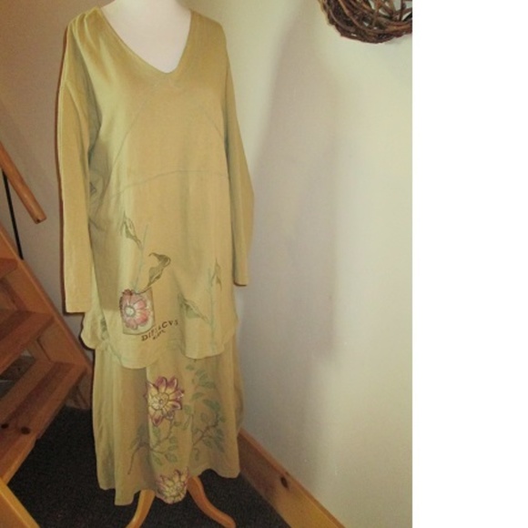 Blue Fish Other - Blue Fish Designer Tan Botanical Skirt & Tunic Sz1
